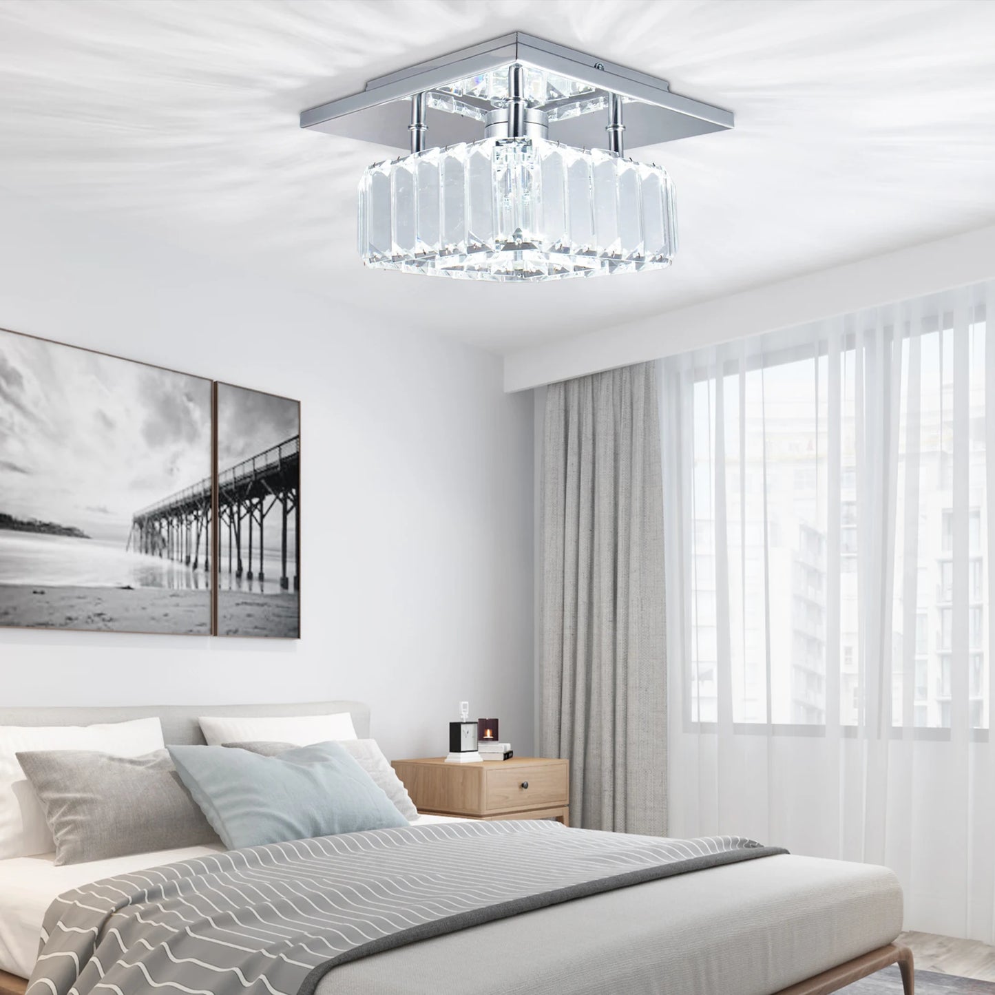K9 LED Crystal Ceiling Light Modern Square Chandelier for Luxury Living Room Pendant Lights for Home Decor