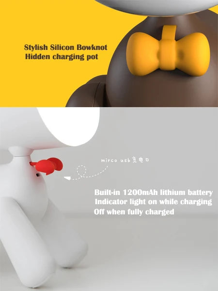 Puppy Cordless Battery Operated Study Table Lamp Home Decor Cute USB Rechargeable Led Nurse Night Light for Kid Bedroom