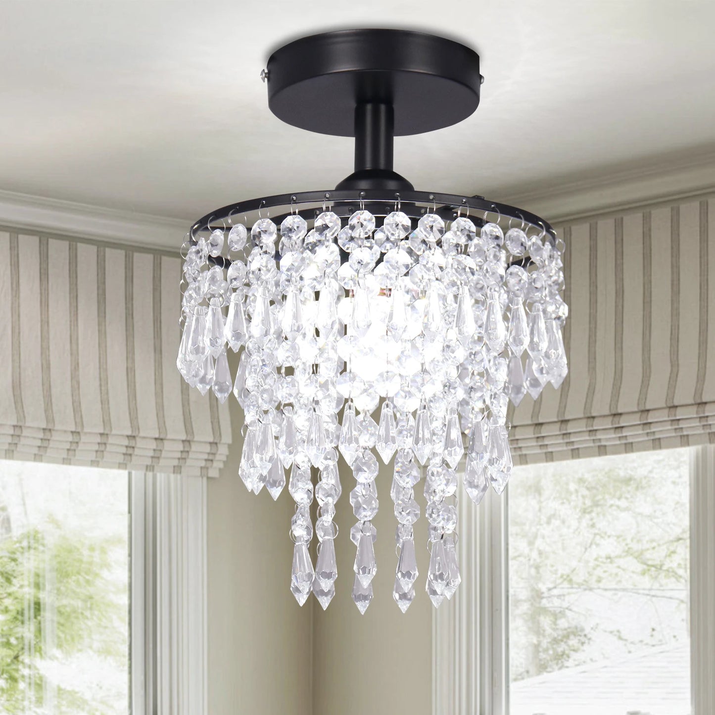 K9 Crystals Chandelier Modern Nordic Black Crystal Pendant Ceiling Lights for Living Room and Hotel Home Decor