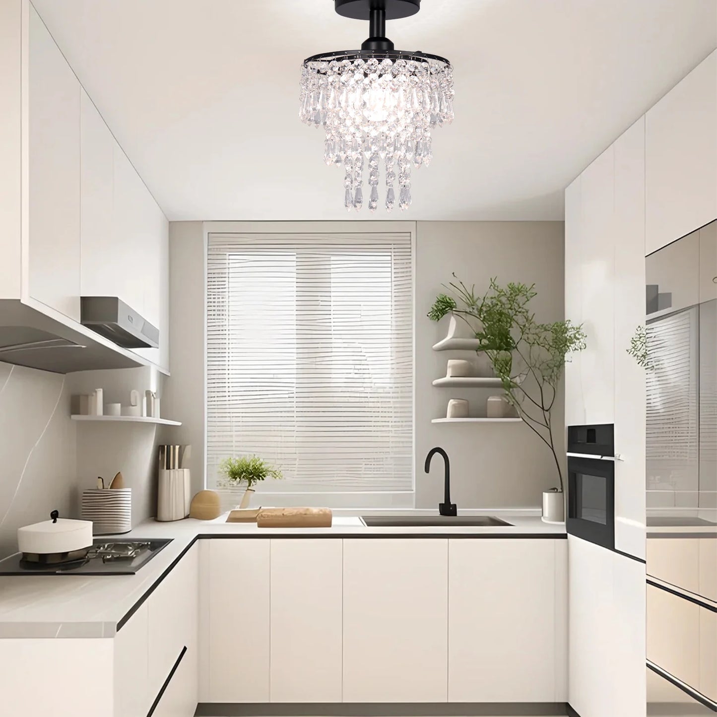 K9 Crystals Chandelier Modern Nordic Black Crystal Pendant Ceiling Lights for Living Room and Hotel Home Decor