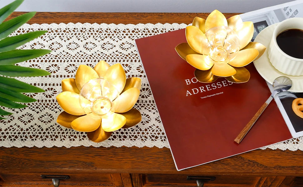 Set of Two Gold Lotus Shape Battery Lamp for Holiday Decoration(2pcs)