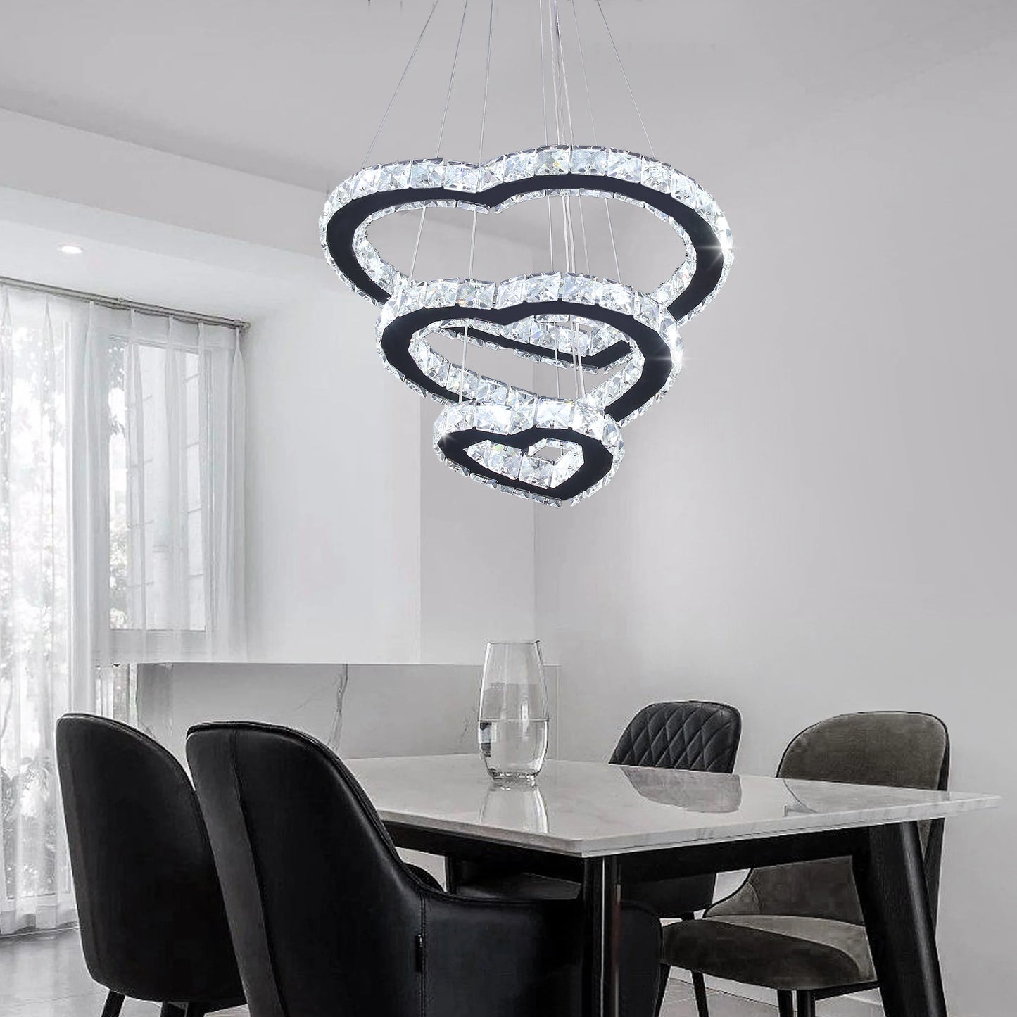Modern Luxury 3 Hearts Rings Crystal Chandelier Cool Warm White Home Decor LED Light Source