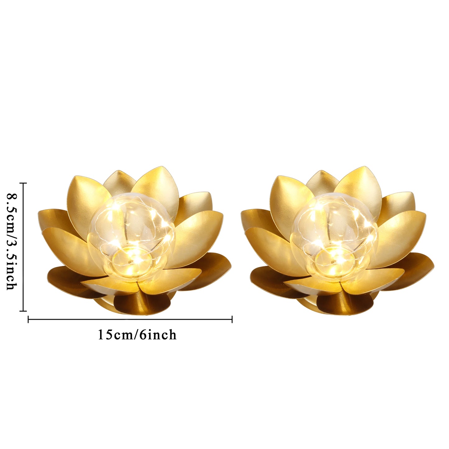 Set of Two Gold Lotus Shape Battery Lamp for Holiday Decoration(2pcs)