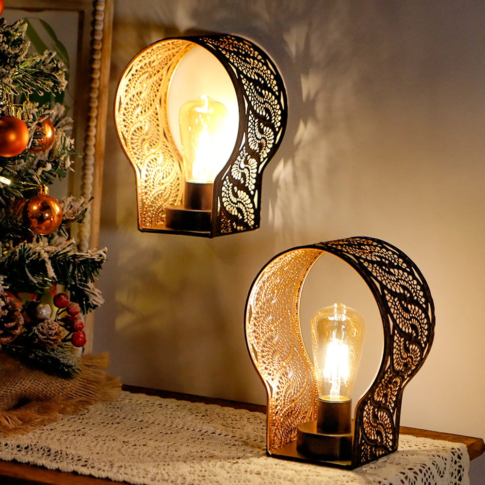 Set of 2 Battery Operated Lamp Unique Cordless Sconces Lantern Metal Cage Wall Mount Lights with 6-Hour Timer for Home Decor