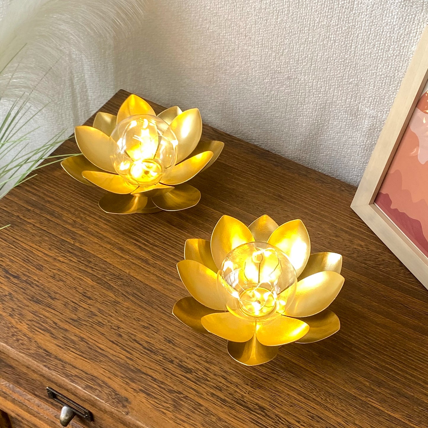 Set of Two Gold Lotus Shape Battery Lamp for Holiday Decoration(2pcs)