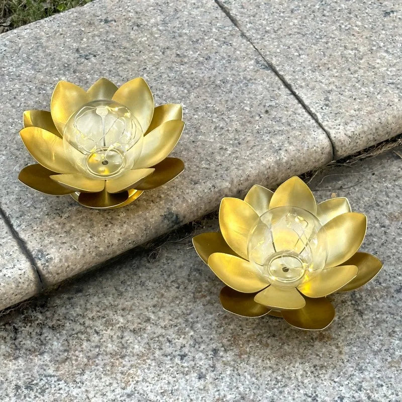 Set of Two Gold Lotus Shape Battery Lamp for Holiday Decoration(2pcs)