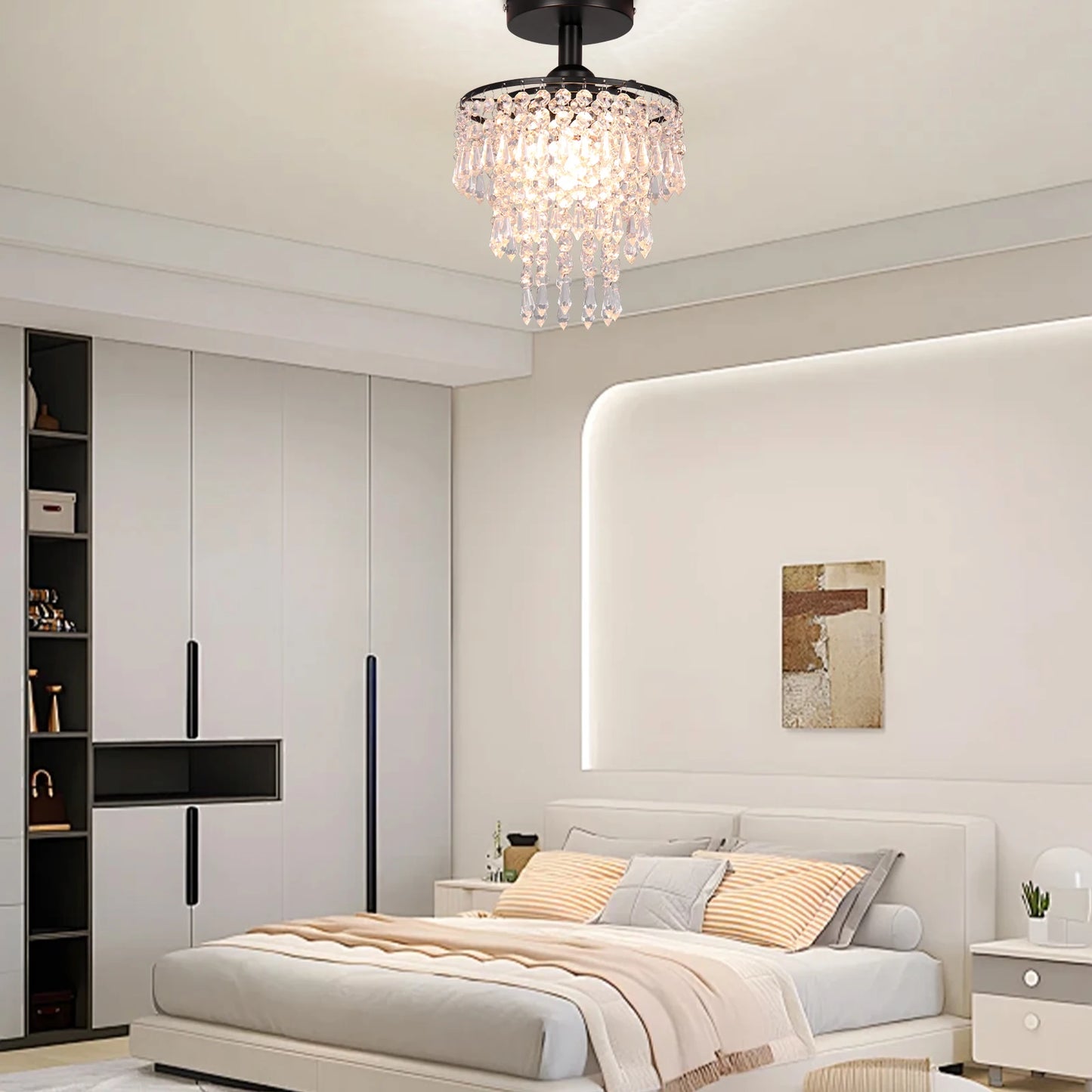 K9 Crystals Chandelier Modern Nordic Black Crystal Pendant Ceiling Lights for Living Room and Hotel Home Decor