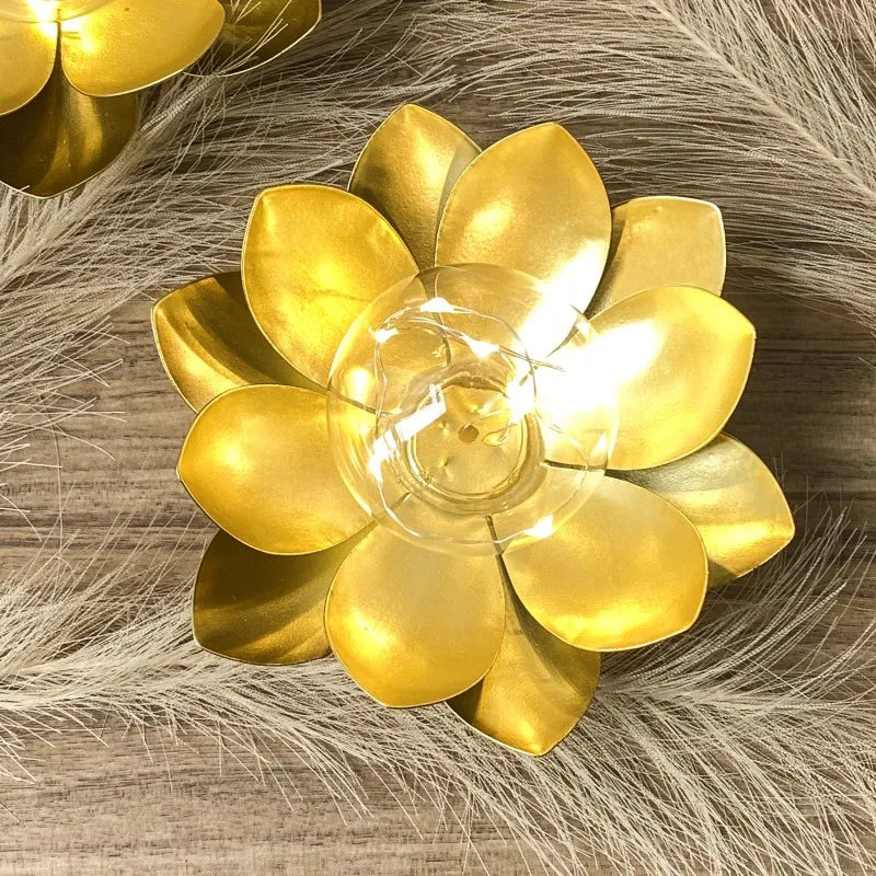 Set of Two Gold Lotus Shape Battery Lamp for Holiday Decoration(2pcs)