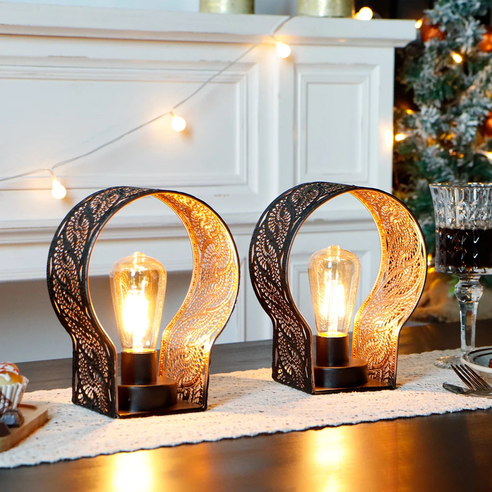 Set of 2 Battery Operated Lamp Unique Cordless Sconces Lantern Metal Cage Wall Mount Lights with 6-Hour Timer for Home Decor