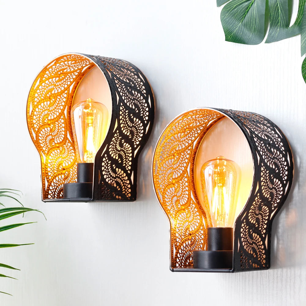 Set of 2 Battery Operated Lamp Unique Cordless Sconces Lantern Metal Cage Wall Mount Lights with 6-Hour Timer for Home Decor