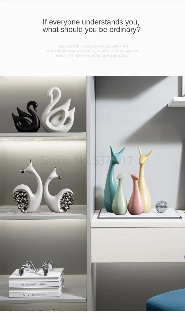 Silver Plated Bouble Couple Kiss Fish Vase Modern Europe Ceramic Furnishing Articles Office Home Livingroom Ornament Decoration