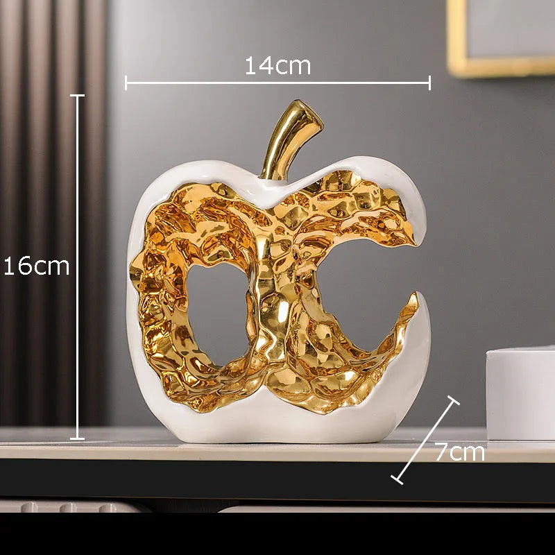 Gold-plated Apple Hollow Out Crafts Ceramic Sculpture Desk Decoration Ornaments Creative Apple Statue Room Aesthetic Decor
