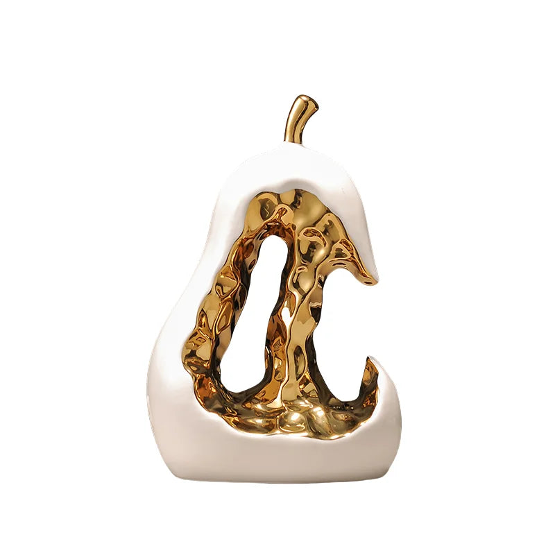 Ceramic Handicraft Golden Pear Abstract Hollow Pear Artificial Fruit Sculpture Decorative Figurines Home Decoration Accessories