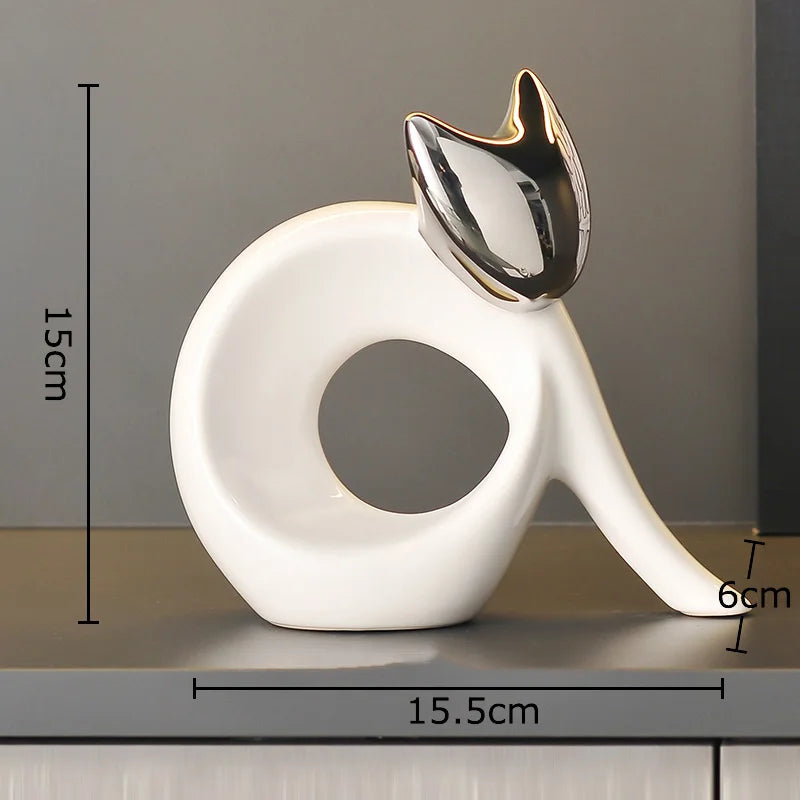 Abstract Artwork Ceramic Kitten Statue White Animal Ornaments Desk Decoration Porcelain Cat Sculpture Room Aesthetics Decor