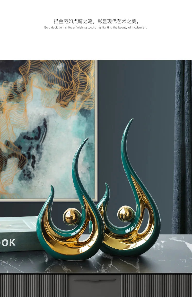 Nordic Abstract Ceramic Figurine Light Luxury Living Room Home Decoration Office Sculpture Decor Desk Accessories Craft Gift