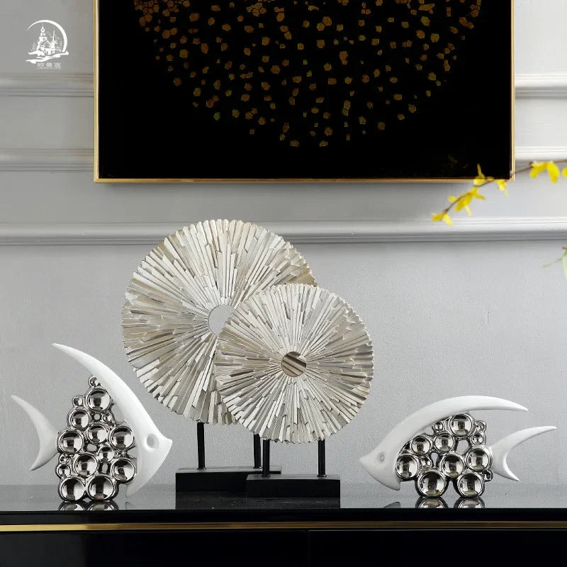 Silver Plated Bouble Couple Kiss Fish Vase Modern Europe Ceramic Furnishing Articles Office Home Livingroom Ornament Decoration