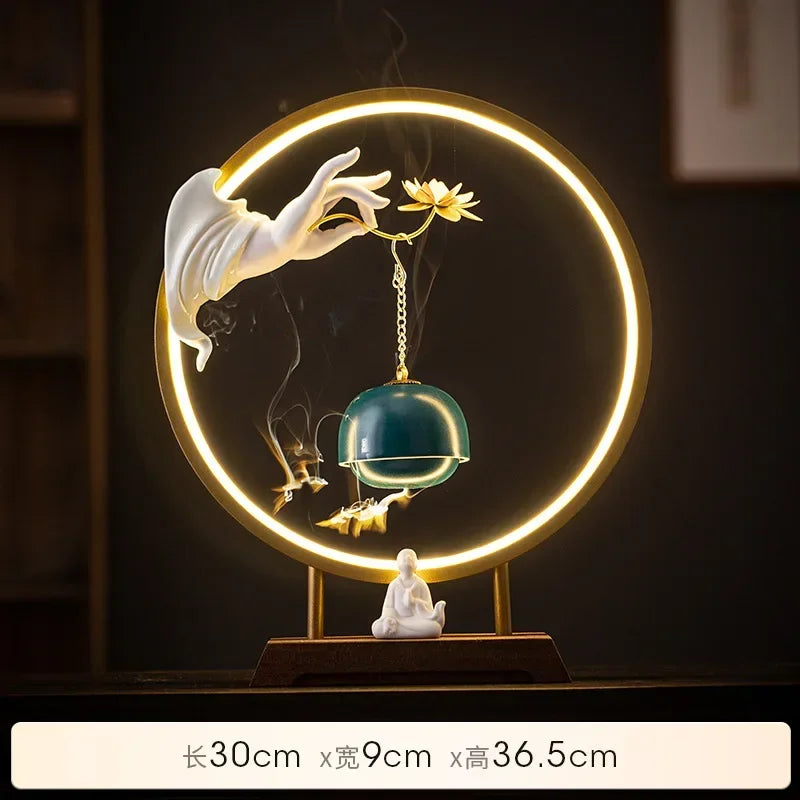New Chinese Zen Buddha Hand Lotus Incense Decoration Creative Living Room Decorative Light Ring Reverse Flow Incense Burner