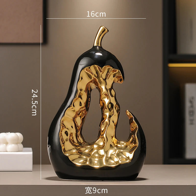 Ceramic Handicraft Golden Pear Abstract Hollow Pear Artificial Fruit Sculpture Decorative Figurines Home Decoration Accessories