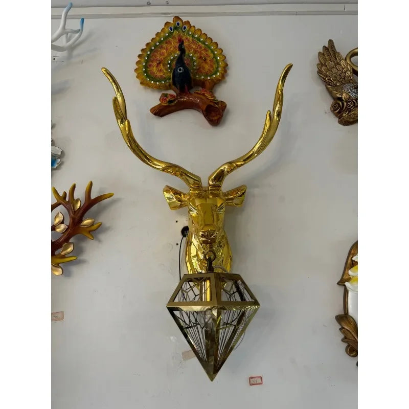 Retro Deer Antlers Deer Heads Wall Lamp Personalized American Art Rural Style Creative Living Room Bedside Decoration bedroomLED