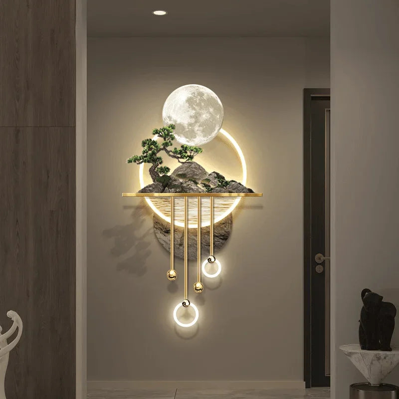 factory direct sales decorative landscape art printing home decoration acrylic iron bell painting mural art led lamp