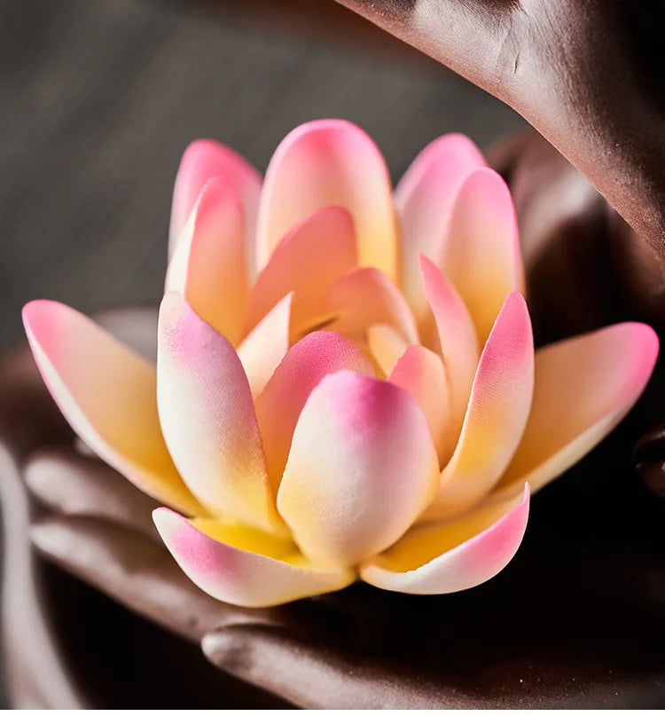 Chinese style Buddha's Hand Lotus LED Reflux Incense Burner Stand, Home Decoration Pure Handmade Lotus Fragrance Diffuser