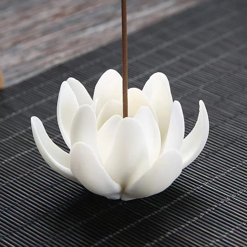 Chinese style Buddha's Hand Lotus LED Reflux Incense Burner Stand, Home Decoration Pure Handmade Lotus Fragrance Diffuser