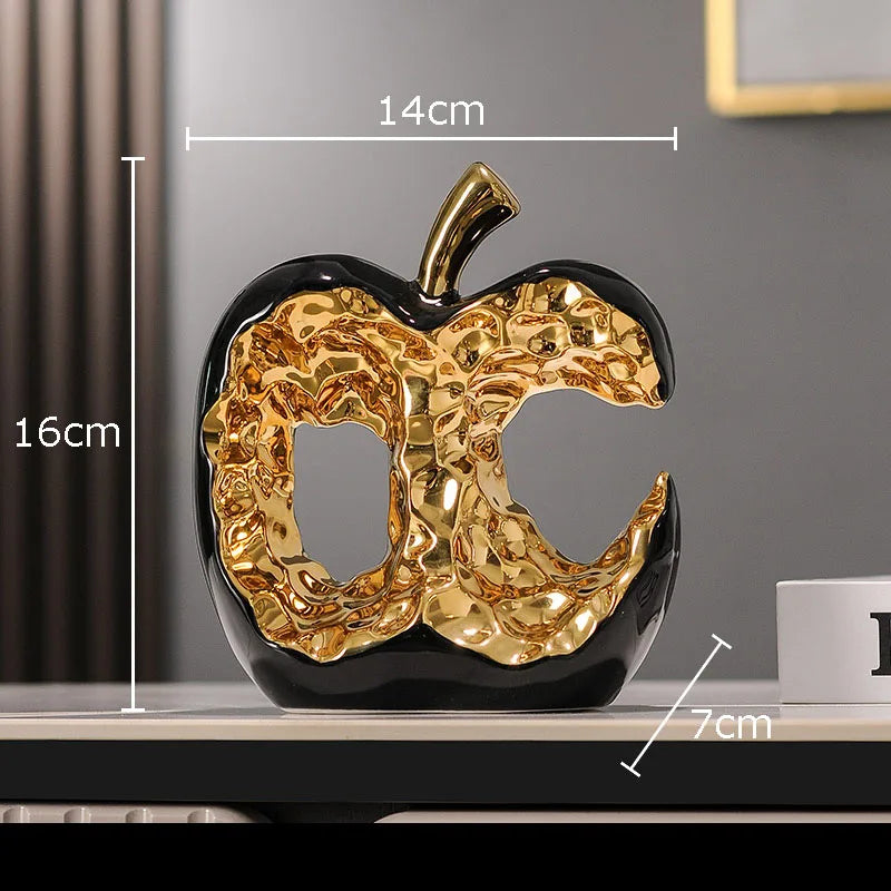 Gold-plated Apple Hollow Out Crafts Ceramic Sculpture Desk Decoration Ornaments Creative Apple Statue Room Aesthetic Decor