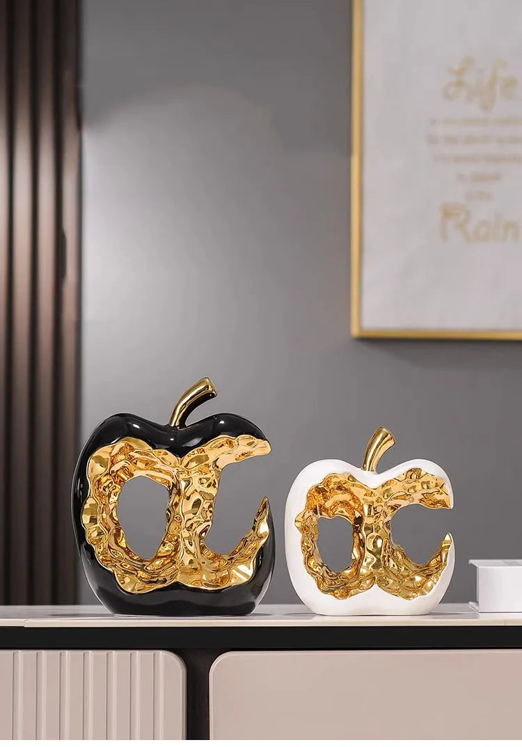 Gold-plated Apple Hollow Out Crafts Ceramic Sculpture Desk Decoration Ornaments Creative Apple Statue Room Aesthetic Decor