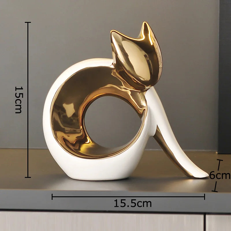 Abstract Artwork Ceramic Kitten Statue White Animal Ornaments Desk Decoration Porcelain Cat Sculpture Room Aesthetics Decor