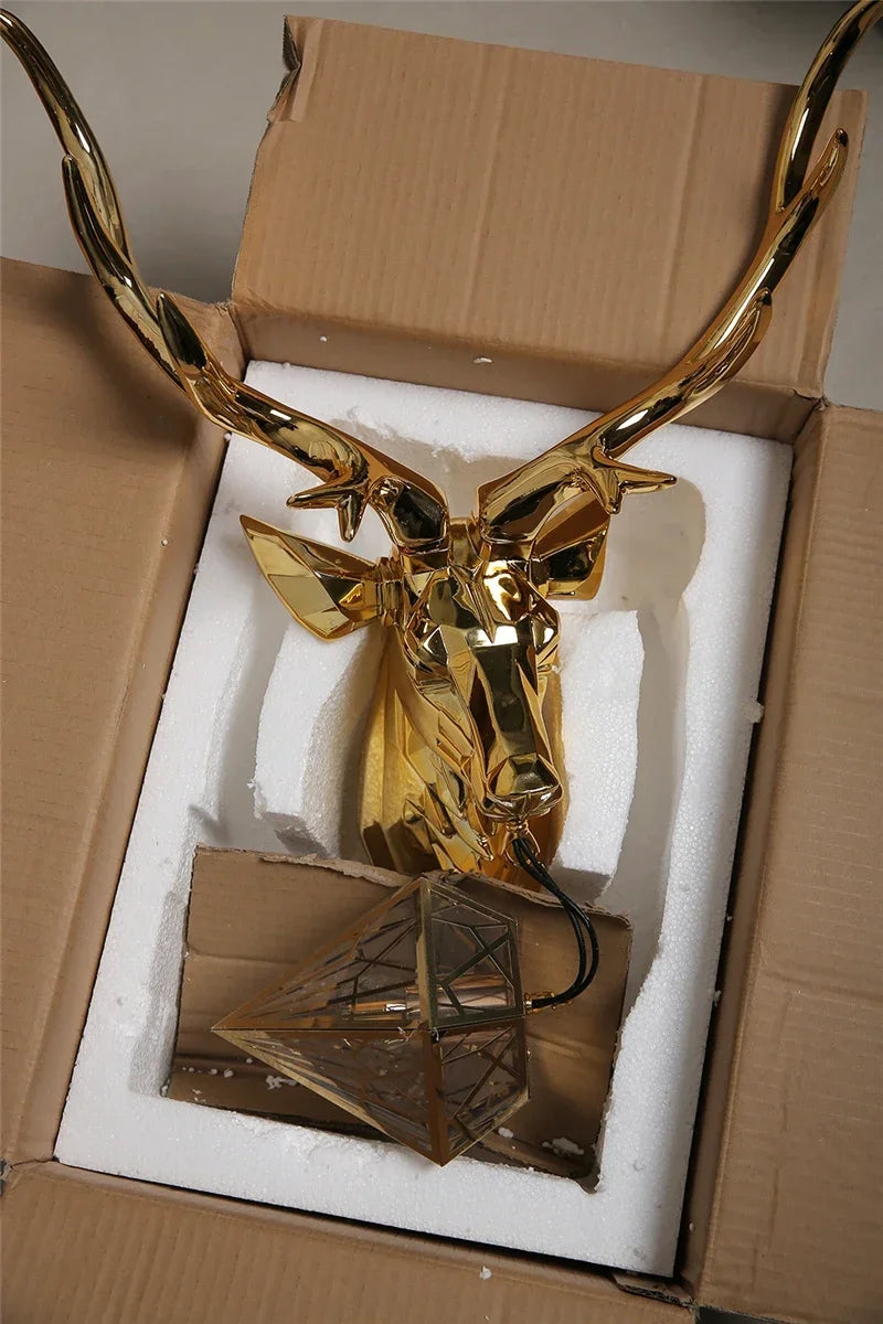 Retro Deer Antlers Deer Heads Wall Lamp Personalized American Art Rural Style Creative Living Room Bedside Decoration bedroomLED