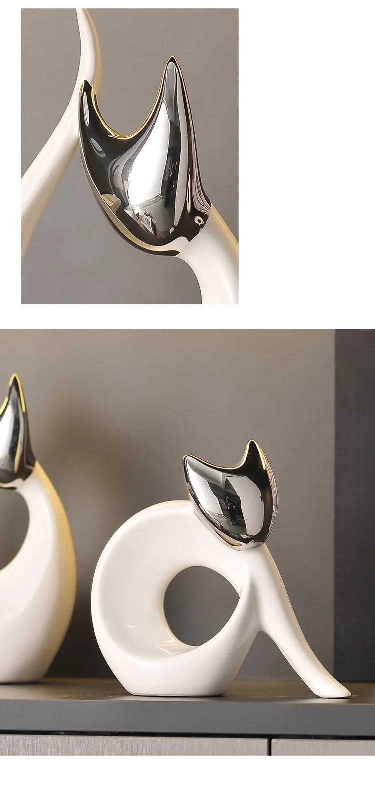 Abstract Artwork Ceramic Kitten Statue White Animal Ornaments Desk Decoration Porcelain Cat Sculpture Room Aesthetics Decor