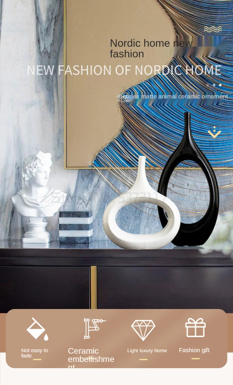 Silver Plated Bouble Couple Kiss Fish Vase Modern Europe Ceramic Furnishing Articles Office Home Livingroom Ornament Decoration