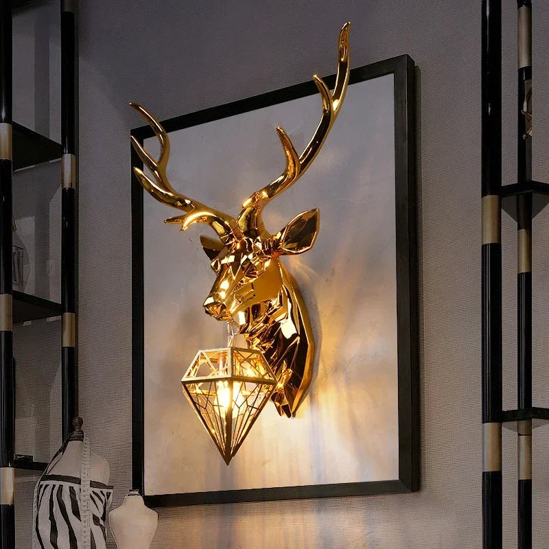 Retro Deer Antlers Deer Heads Wall Lamp Personalized American Art Rural Style Creative Living Room Bedside Decoration bedroomLED