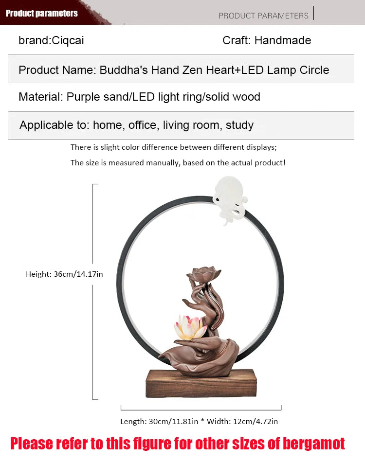 Chinese style Buddha's Hand Lotus LED Reflux Incense Burner Stand, Home Decoration Pure Handmade Lotus Fragrance Diffuser