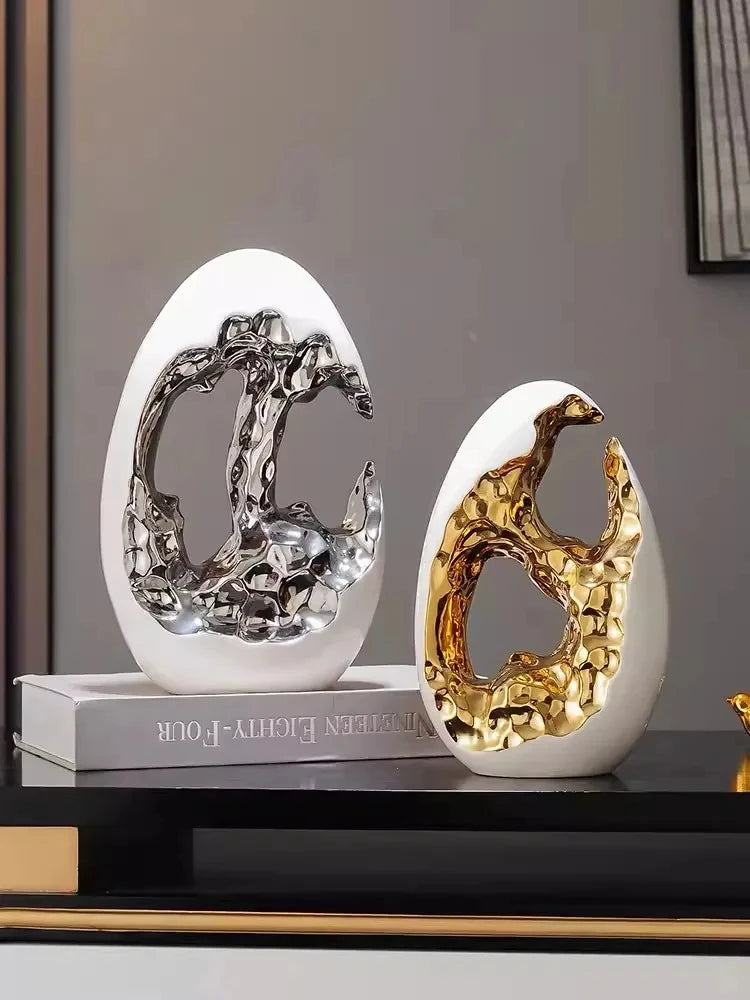 Simple and modern luxury gold and silver egg decorations, decorations, living room foyer, wine, TV cabinet, office high-end gift