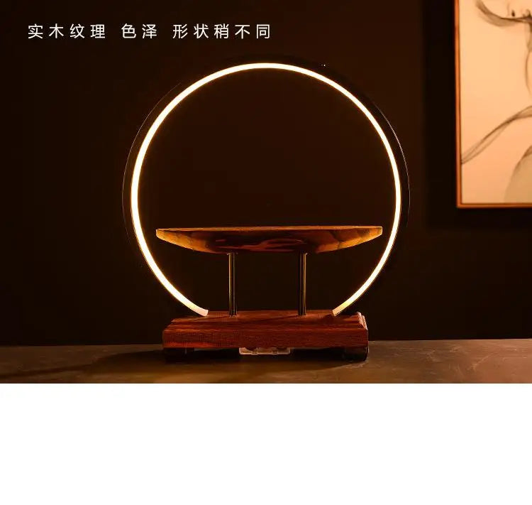 Chinese Style Zen Mood Battery-powered Circal Light Of Incense Holder With Wodden Rack Light Up Figurine Holder