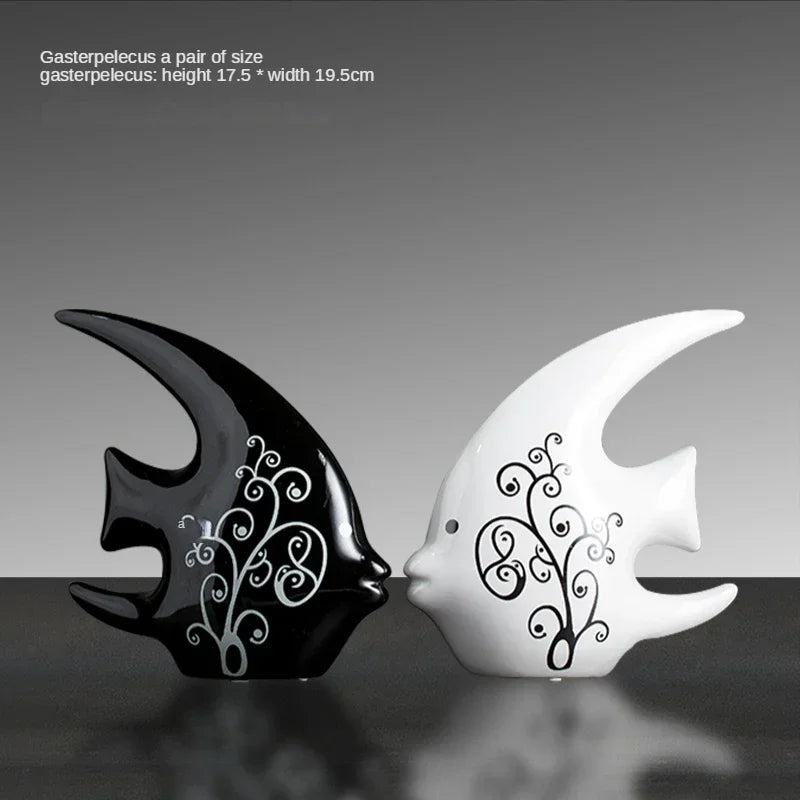 Silver Plated Bouble Couple Kiss Fish Vase Modern Europe Ceramic Furnishing Articles Office Home Livingroom Ornament Decoration