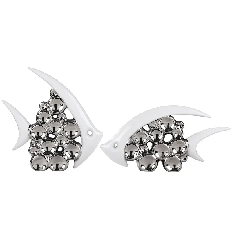 Silver Plated Bouble Couple Kiss Fish Vase Modern Europe Ceramic Furnishing Articles Office Home Livingroom Ornament Decoration