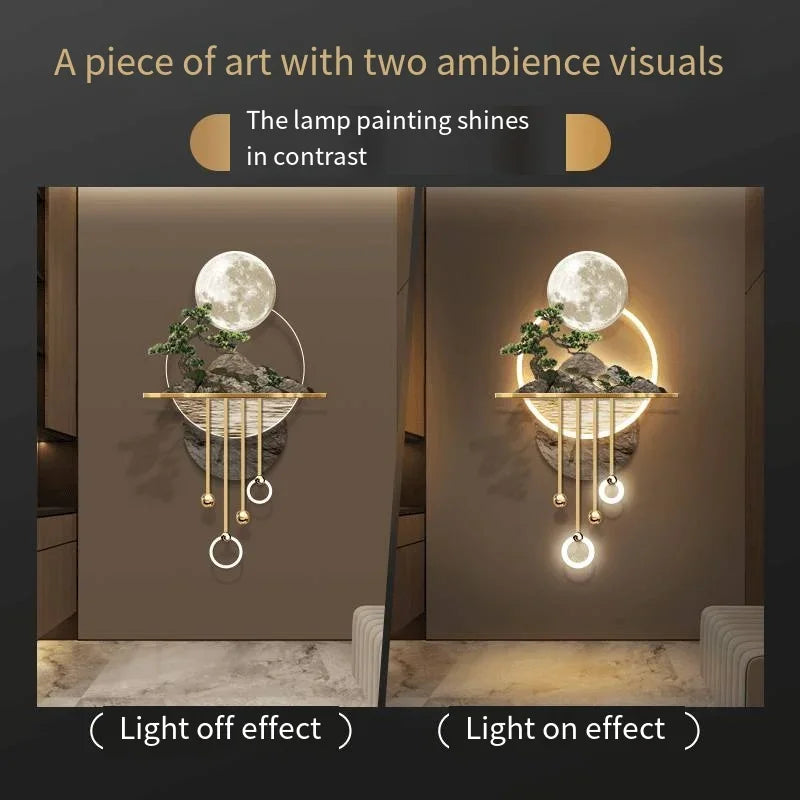 factory direct sales decorative landscape art printing home decoration acrylic iron bell painting mural art led lamp