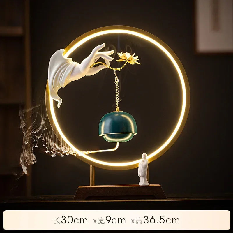 New Chinese Zen Buddha Hand Lotus Incense Decoration Creative Living Room Decorative Light Ring Reverse Flow Incense Burner