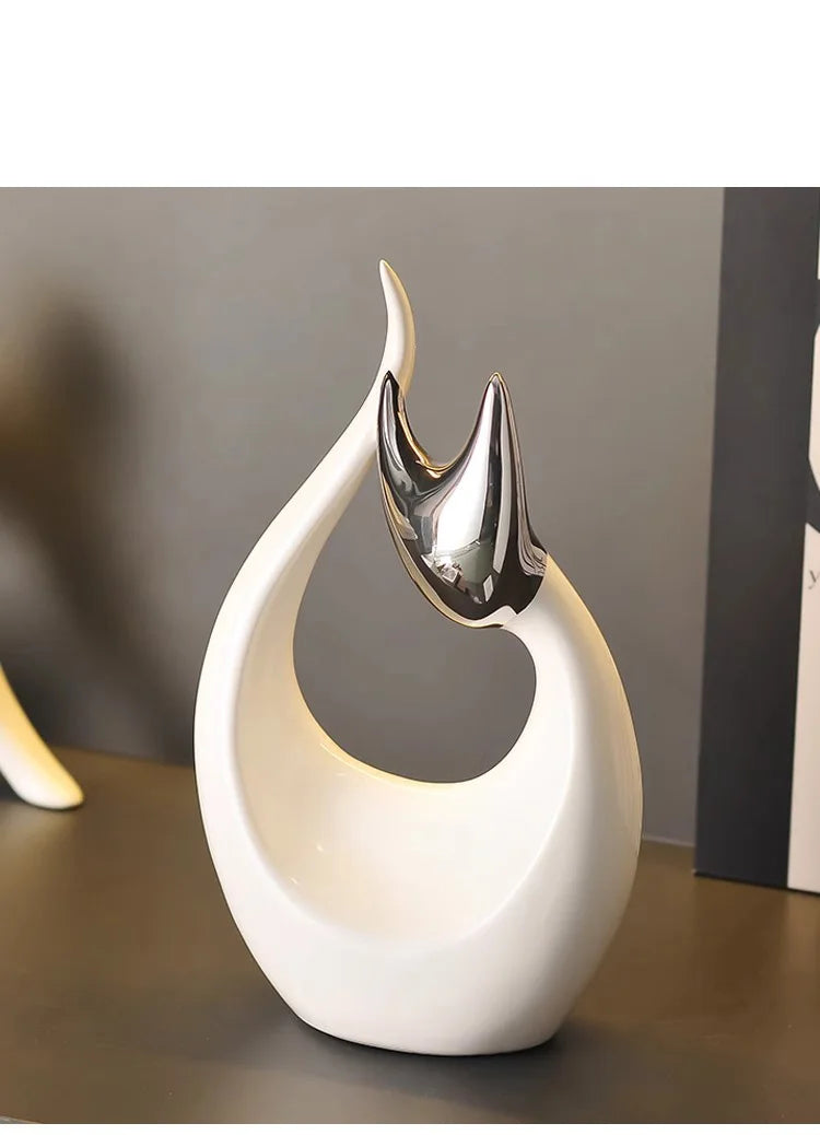 Abstract Artwork Ceramic Kitten Statue White Animal Ornaments Desk Decoration Porcelain Cat Sculpture Room Aesthetics Decor