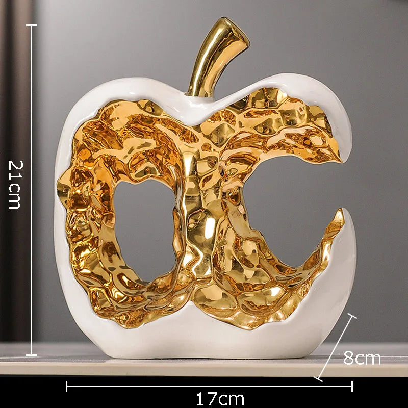 Gold-plated Apple Hollow Out Crafts Ceramic Sculpture Desk Decoration Ornaments Creative Apple Statue Room Aesthetic Decor