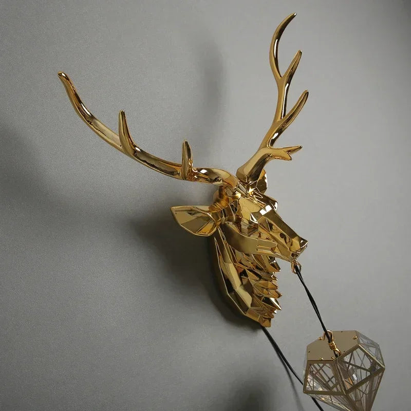 Retro Deer Antlers Deer Heads Wall Lamp Personalized American Art Rural Style Creative Living Room Bedside Decoration bedroomLED