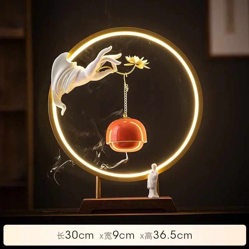 New Chinese Zen Buddha Hand Lotus Incense Decoration Creative Living Room Decorative Light Ring Reverse Flow Incense Burner