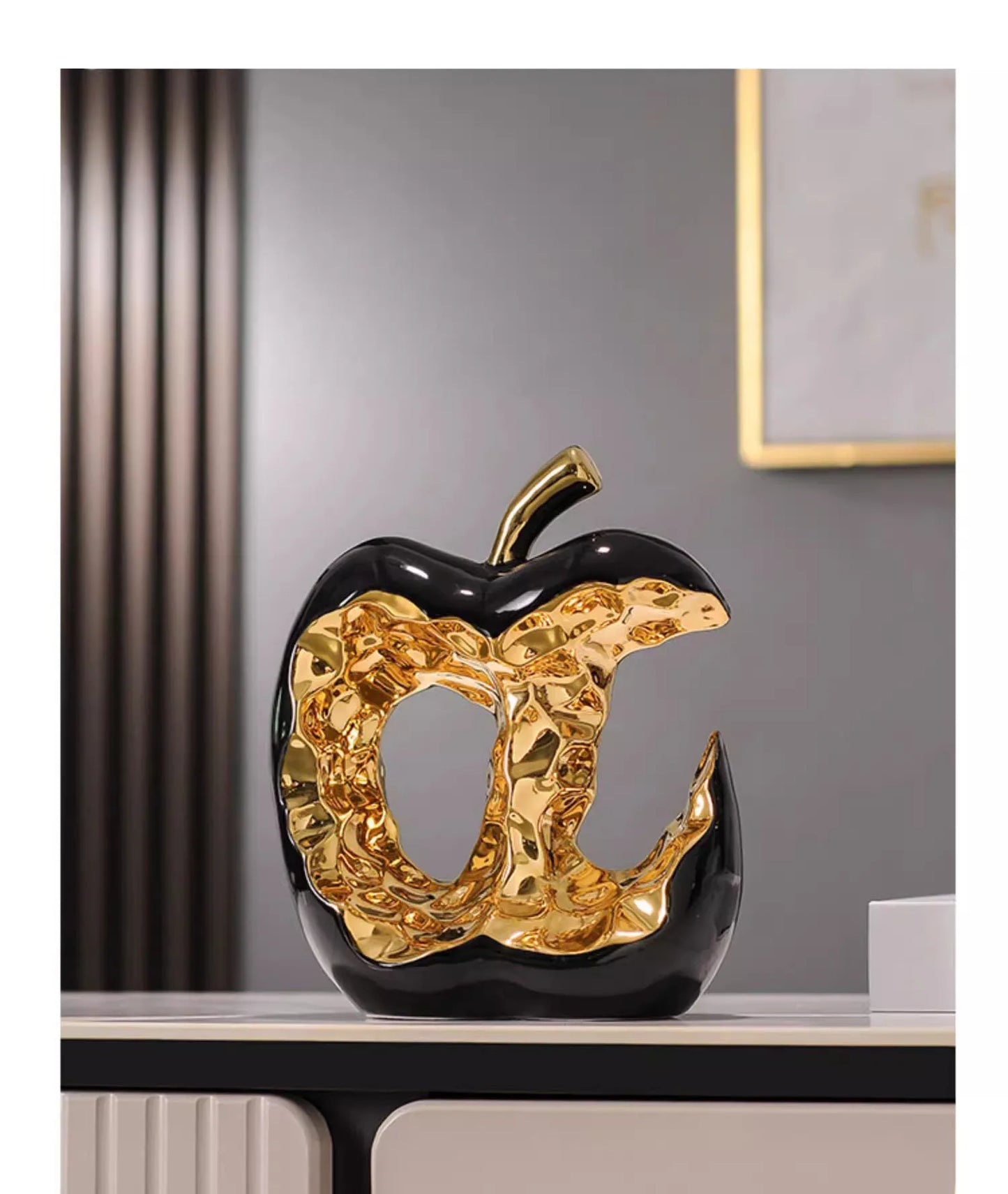 Gold-plated Apple Hollow Out Crafts Ceramic Sculpture Desk Decoration Ornaments Creative Apple Statue Room Aesthetic Decor