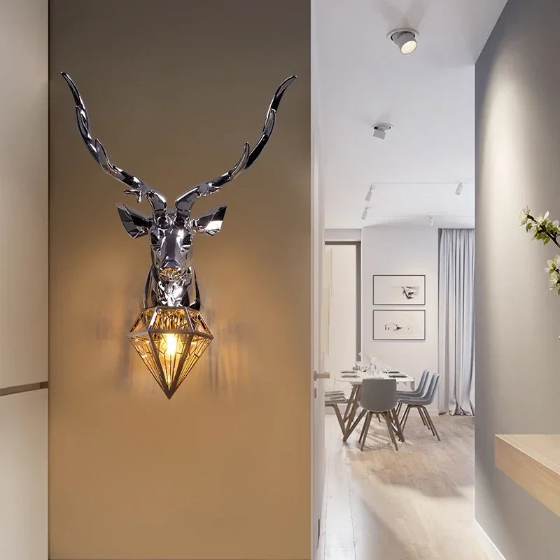 Retro Deer Antlers Deer Heads Wall Lamp Personalized American Art Rural Style Creative Living Room Bedside Decoration bedroomLED