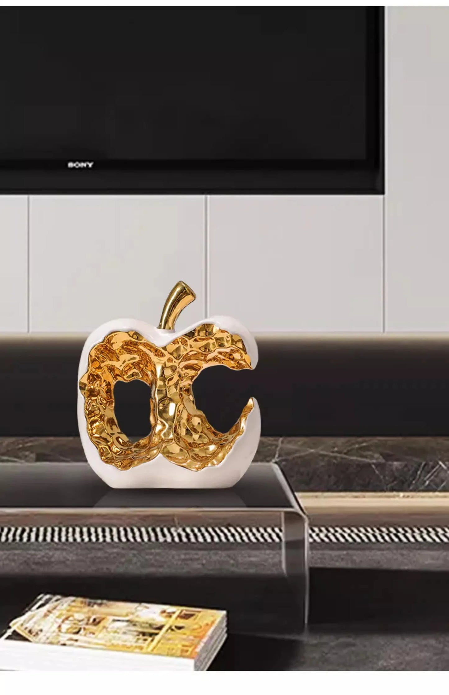 Gold-plated Apple Hollow Out Crafts Ceramic Sculpture Desk Decoration Ornaments Creative Apple Statue Room Aesthetic Decor