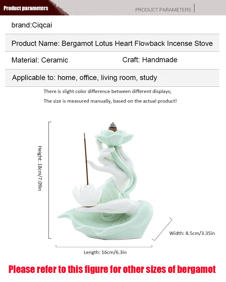 Chinese style Buddha's Hand Lotus LED Reflux Incense Burner Stand, Home Decoration Pure Handmade Lotus Fragrance Diffuser