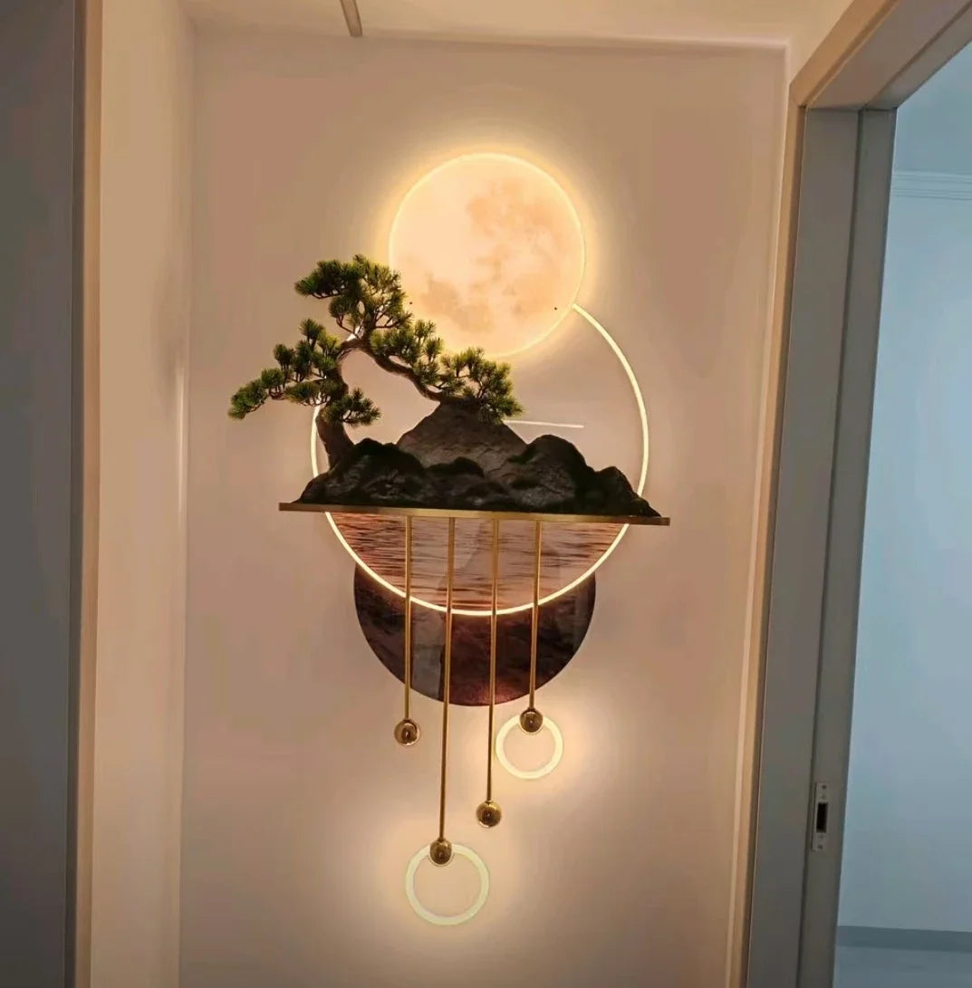 factory direct sales decorative landscape art printing home decoration acrylic iron bell painting mural art led lamp