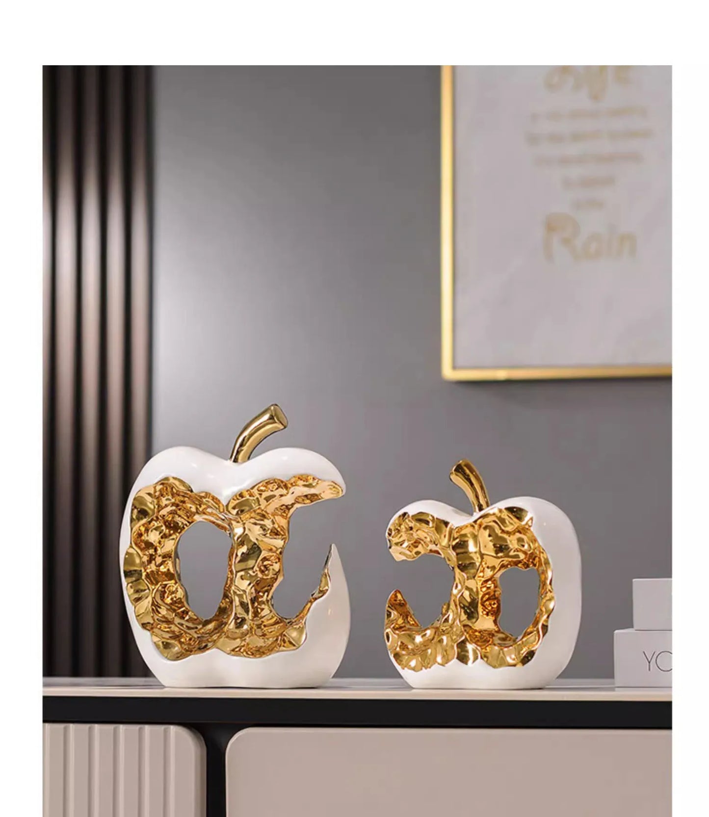 Gold-plated Apple Hollow Out Crafts Ceramic Sculpture Desk Decoration Ornaments Creative Apple Statue Room Aesthetic Decor